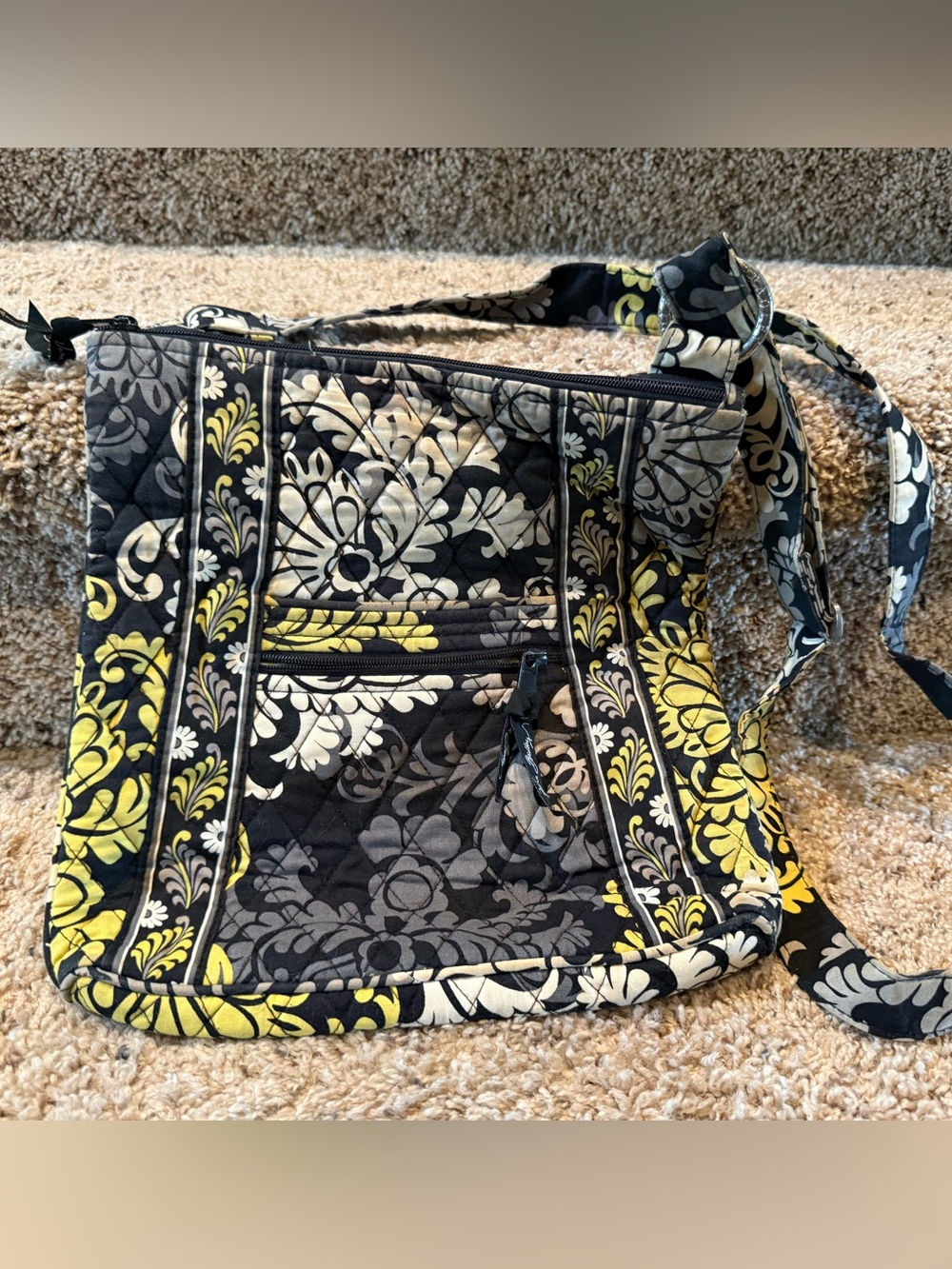 Vera Bradley Baroque Crossbody Bag Black Yellow Retired Pattern